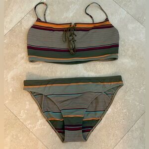 Ralph Lauren Women’s Stripped Bikini Lace Up Top w Beads /Two Piece /Size 12
